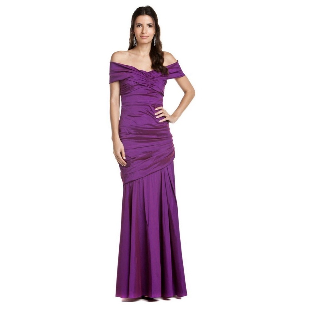 Theia Couture 880828 Orchid Taffeta Ruched Off‎ Shoulder Stretch Gown Size 10 - Picture 15 of 15
